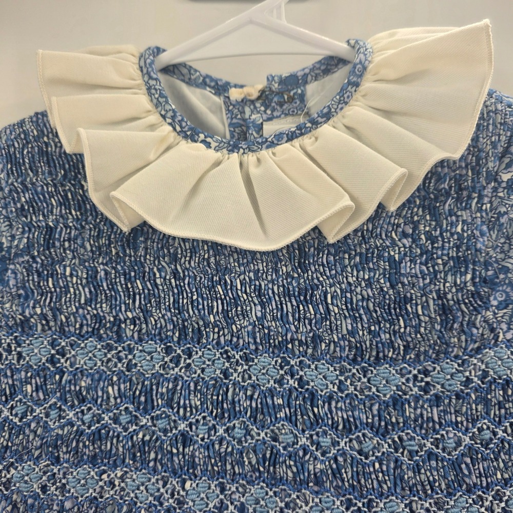 NEW PEPA LONDON DAPHNE FLORAL SMOCKED DRESS GIRLS 6Y BLUE FRILL LONG SLEEVE $410 - Picture 6 of 16
